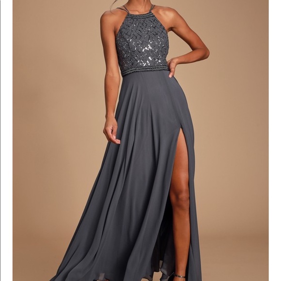 Lulus Dresses & Skirts - Lulu’s Forever in Love charcoal grey sequin maxi